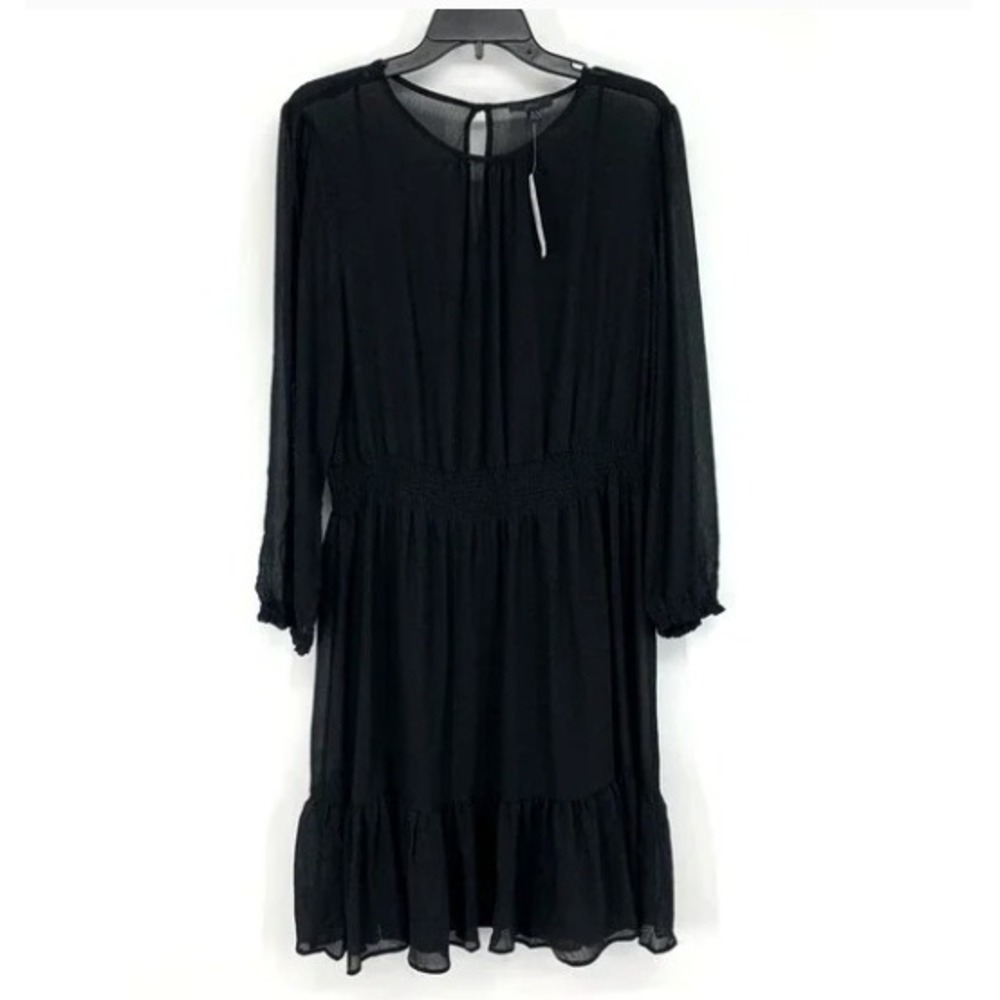 J.Crew Black‎ Chiffon Ruffle Hem Mini Dress Long Sleeve BY478 BK0001 Womens 4 - Picture 3 of 10